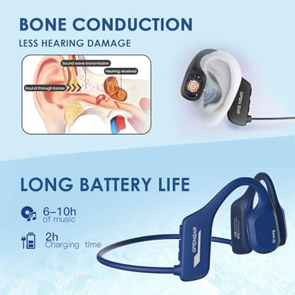 Bone Conduction Headphones - IPX8 Waterproof Bluetooth Head Set with 8G Memory for Swimming - color: Blue