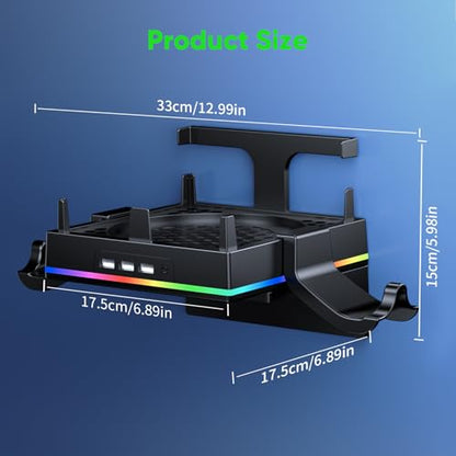 RGB Wall Mount for Xbox Series X -Sturdy Shelf Holder Load Up 10Kg | Integrated Ventilation, RGB Light, 3 USB Port, Prevent Falling, 2 Holder, Headphone Stand & Dust Cover Kit - Wall