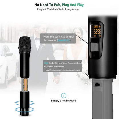 Bietrun Wireless Microphone, Dynamic Microphone with Rechargeable Receiver - color: Black