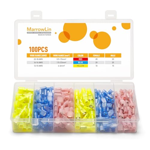 100 Pcs Nylon Spade Wire Connectors Kit, 22-10 AWG, Male/Female - size: 22-10 AWG