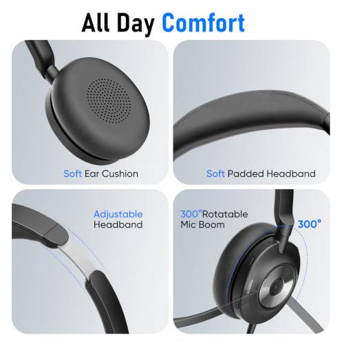 USB Headset with Microphone for PC, Active Noise Cancelling Headphones with ENC Noise Cancelling Mic, Wired Office Computer Headset with Mute for Call Center, Teams, Zoom