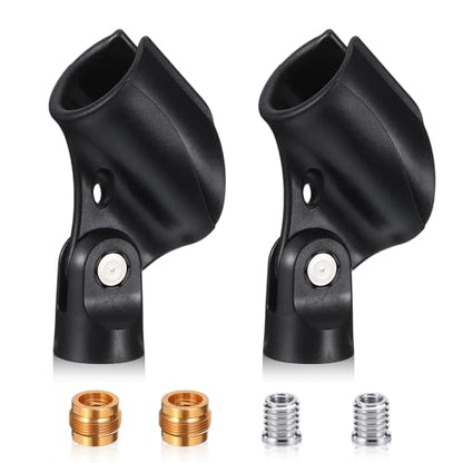 2 Pcs Universal Mic Clip for Stand, Microphone Holder for Mic Stand Adjustable Microphones Clamp with 5/8" Male to 3/8" Female Adapter