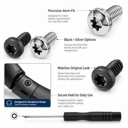 Replacement Headband Screws for Beats Studio 3, Studio 2, Studio 1.0, B0500 B0501, Studio Pro Headphone Headband Screws, Alloy Steel, Screwdriver Included 12pcs(6 Silver+6 Black)