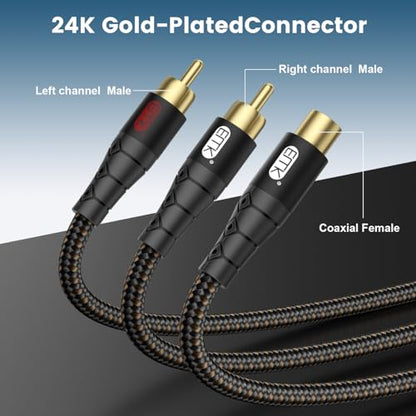 EMK RCA Splitter 2 Male to Female Extension Cable Dual Shielding Gold Plated Nylon Braided RCA Splitter 1 Female to 2 Male Cord Adapter Black/1ft/30CM - size: 1ft/0.3m, style: Black*1Female to 2Male