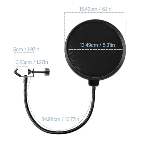 Pop Filter Windscreen Combo, Double Layered Nylon Mesh Microphone with Gooseneck Clip for Blue