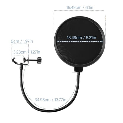 Pop Filter Windscreen Combo, Double Layered Nylon Mesh Microphone with Gooseneck Clip for Blue
