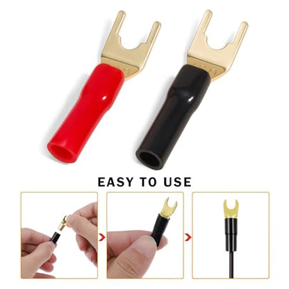 5 Pairs 8 GA Copper Spade Crimp Terminals for Speaker Wire | Crimp Connectors for Power & Ground Wires, Fork & Spade Connectors for Audio Systems, Amplifier, Car Audio Installation