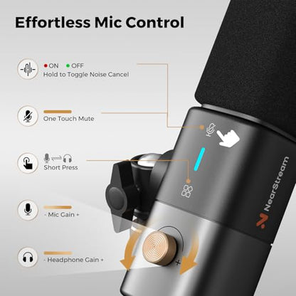 AM25X Gen2 XLR/USB Condenser Microphone with Desk Stand | Noise Canceling/Volume Control/Headphone Jack/Mute, Podcast Microphone for PC/Audio Mixer/Stream/Podcast/Gaming/Music Record - style: 1-Pack