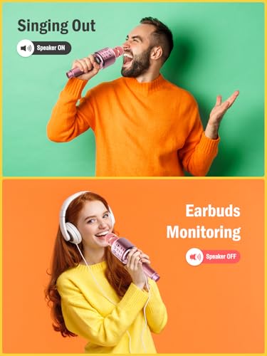 MetFut Wireless Bluetooth Karaoke Microphone, Built-in Loud Speaker for 10H Playback, Add Reverb/Duet Mode/Earbuds Monitoring, Portable Karaoke Machine for Entertainment & Singing Practice (Rose Gold)
