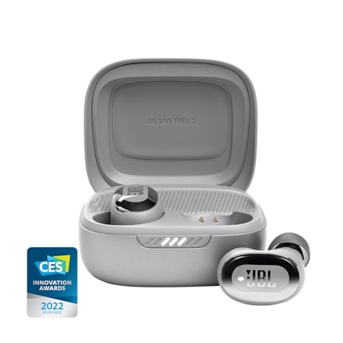 JBL Live Free 2 TWS - Noise Cancelling Earbuds - Silver | JBL Signature Sound, True Adaptive Noise Cancelling with Smart Ambient, 35 728 hours of playback with wireless charging - color: Silver