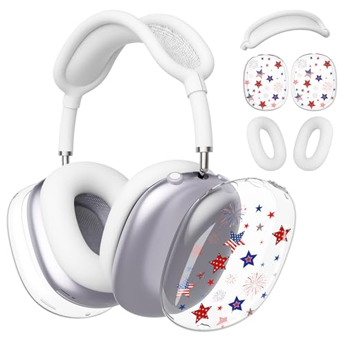 for AirPods Max 2/1 Headphones 4th of July Patriotic Ear Covers | America Stars Clear Ear Cups Cover | White Silicone Ear Pad Case Headband Cover for Apple AirPods Max 2/1 (2026/2024/2020) - color: America Stars C