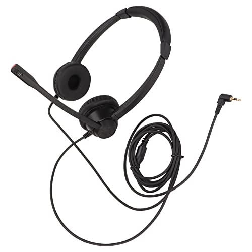 2.5mm Office Headset Dual Ear Telephone Headphone with Noise Cancelling Microphone for Phone Sales Hospitals Banks, Binaural Business Call Center Headset Compatible with 2.5mm Jack