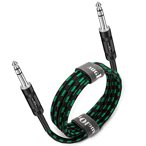 1/4 TRS to TRS Cable 25ft 7.5 Meter Green Braided | Balance 6.35mm TRS Plug, Stereo Quarter inch TRS Male Cable for Power Speaker, Mixer, Amplifier - color: Green TRS to TRS, size: 25ft