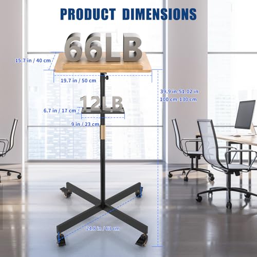 Classic Lectern Podium Stand with Storage Platform, Height Adjustable Mobile Podium, Teacher Speaker Lecture Classroom Presentation Stand, Multi-Function Reading or Laptop Desk with Edge Stopper