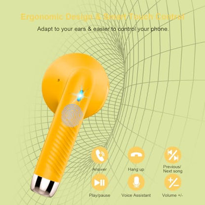 Wireless Earbuds, Bluetooth 5.4 Headphones in Ear with Noise Cancelling Mic | Bluetooth Earbuds Stereo Bass, IP7 Waterproof Sports Earphones, 32H Playtime USB C Charging Ear Buds Yellow for Android iOS - color: butter yellow