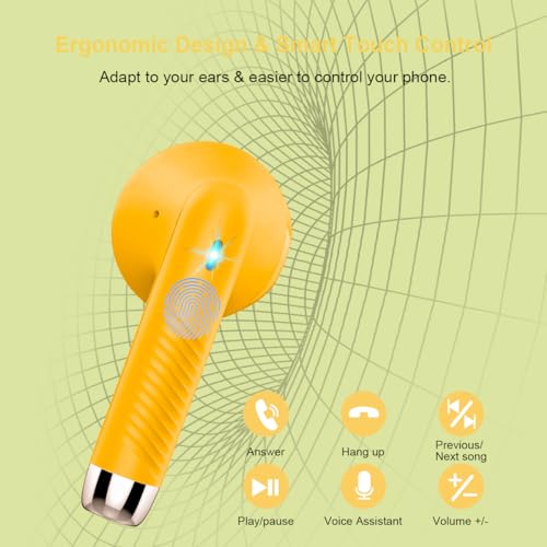 Wireless Earbuds, Bluetooth 5.4 Headphones in Ear with Noise Cancelling Mic | Bluetooth Earbuds Stereo Bass, IP7 Waterproof Sports Earphones, 32H Playtime USB C Charging Ear Buds Yellow for Android iOS - color: butter yellow
