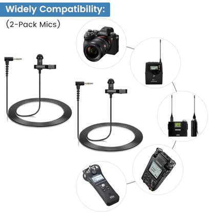 2-Pack Lavalier Microphone for DJI Mic 2 and Rode Wireless Go 2 Transmitter | 90 Degrees L-Shaped 3.5mm Omnidirectional Lapel Lav Mic for Vlog Interview