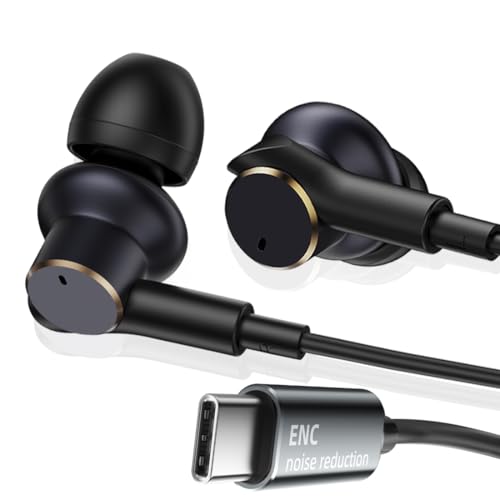 USB C Wired Headphones with Noise-Canceling Mic Powerful Bass In ear Earbud | Dual-Driver Noise-Isolating Wired Earbuds Call Noise Reduction,Type C Plug Deep Bass Earphones with DAC & HD Sound