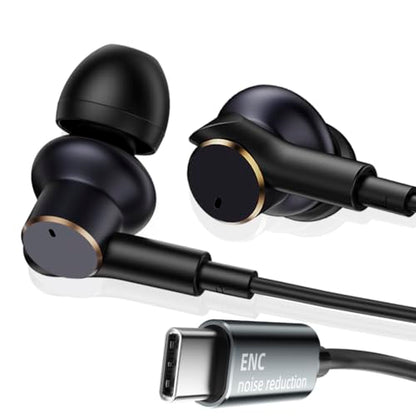 USB C Wired Headphones with Noise-Canceling Mic Powerful Bass In ear Earbud | Dual-Driver Noise-Isolating Wired Earbuds Call Noise Reduction,Type C Plug Deep Bass Earphones with DAC & HD Sound