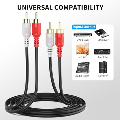 RCA Cable10ft,2RCA M/M Stereo Audio Cable [24K Gold Plated | Copper Core] 2RCA Male to 2RCA Male.for Home Theater, HDTV, Amplifiers, Hi-Fi Systems,Speakers - size: 10ft