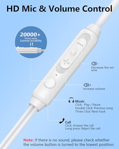 iPhone 17 USB C Headphones Wired, Earbuds with Microphone for iPhone 17e 16 | Type C in-Ear Headphones with Mic, USBC Wired Ear Buds for Samsung Galaxy S26 S25 S24 A17 Pixel Earphones