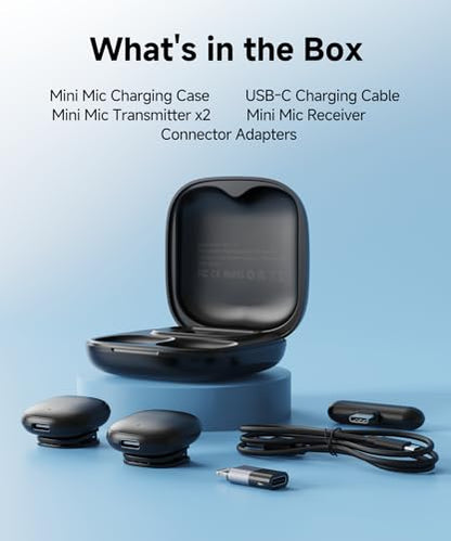 Wireless Lavalier Microphone for iPhone,AI Noise Cancelling,Lapel Mics with USB-C/Lightning Plug,Magnetic Mic,40H Battery Life for iPhone17/16/15/Android/PC/Tablet,Case for Stream,Vlog,TikTok,YouTube