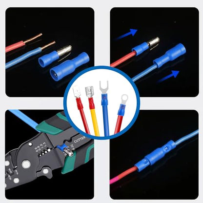 smseace 300pcs 19 Values Electrical Crimp Connectors with Crimping tool spade connector kit Fork Spade Butt Ring Bullet Crimp Connectors - size: 300Pcs