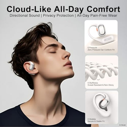 X52 Open Ear Headphones, Bluetooth 6.0 | Wireless Earbuds with Earhooks, Anti-Accidental Touch, LED Display, 30H Playtime, Sport Headphones for Running Workout, White - color: White