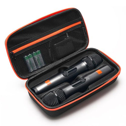 Wireless Microphone Case Compatible with JBL Wireless 2 Microphone, Wireless Mic Case with 2 Zippers Handheld Dual Mic Travel Bag Made of EVA Black Portable Mic Storage Bag for Singing