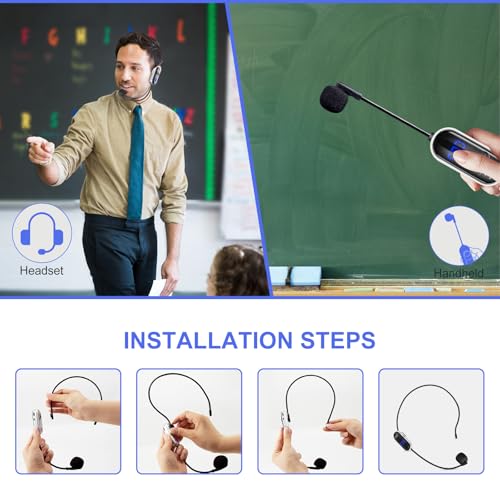 Wireless Headset Microphone Double Mic: UHF Mics Head for Two People with LED Digital Display - Head Handheld Mic 2 in 1, 165 ft Range for Voice Amplifier, Tour Guide, Teaching, Fitness, PA System - color: Silver2