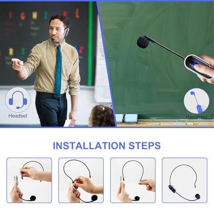 Wireless Headset Microphone Double Mic: UHF Mics Head for Two People with LED Digital Display - Head Handheld Mic 2 in 1, 165 ft Range for Voice Amplifier, Tour Guide, Teaching, Fitness, PA System - color: Silver2