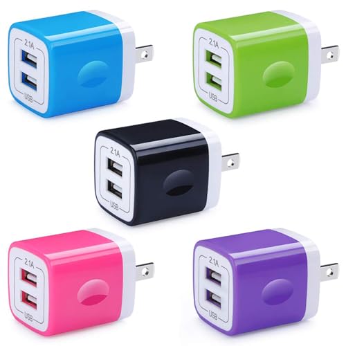 5Pack USB Charger Block Wall Plug Dual Port 2.1A USB Phone Charger Adapter | Fast Charging Box for iPhone Air 17 16e 16 15 14 13 12 11 Pro Max,iPad,Samsung Galaxy S26 S25 S24 FE S23 S22 A16,Pixel 10 Pro - color: Assorted Color