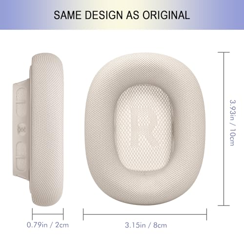 Ear Cushions Replacement for Apple AirPods Max 1 & 2- Cups Headphones Pads | Upgraded Earpads Covers Sweatproof Protein Leather Silicone Foam for Workout & Gym (Starlight) - color: Starlight