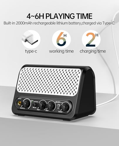 Mini Guitar Amp,LEKATO 10W Portable Electric Guitar Amplifier with Clean & Overdrive Channel,Reverb,Bluetooth Small Guitar Amp for Practice (Black-White) - color: Black-White