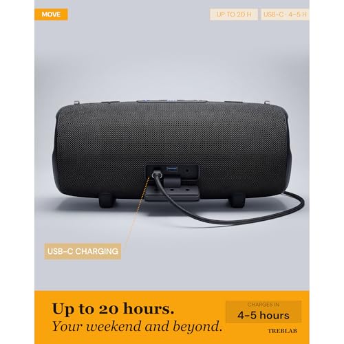 TREBLAB HD-Max Loud Portable Wireless Bluetooth Speaker, 60W IPX7 20H | RGB Power bank Outdoor Speaker, TWS Stereo Pairing, Carry Strap & Deep Bass for Backyard Parties, USB-C Charging - color: Black