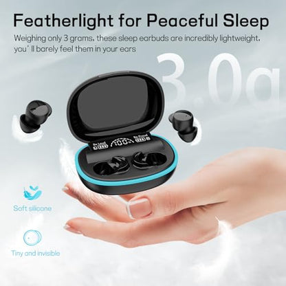 Sleep Earbuds for Side Sleepers, Mini Invisible Bluetooth Earbuds, Ultra-Light Sleep Headphones HiFi Sound, Long Battery Life, LED Display, Bluetooth 5.4, ANC Noise Cancelling, Black
