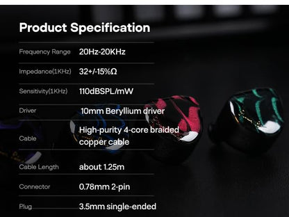 Linsoul Kiwi Ears Cadenza 10mm Beryllium Dynamic Driver IEMs, Purple | with 3D-Printed Shell, Audiophile Sound Balance, Detachable 0.78 2pin 3.5mm IEM Cable for Music Enthusiasts Musicians - color: Purple