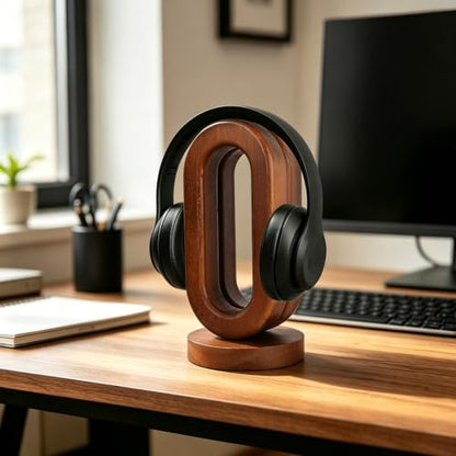 Wooden Headphone Stand for Desk, Solid Wood Headset Holder | Modern Desktop Headphone Hanger, Minimalist Desk Accessory for Home Office, Gaming Setup & Studio