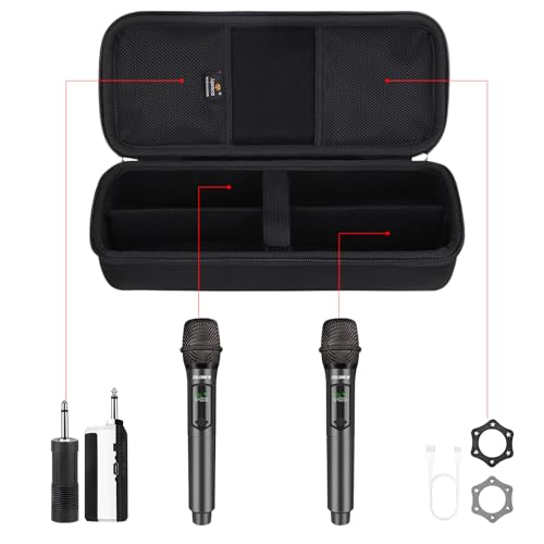 Aproca Case Compatible with talomen / ECHOMUSSY / JBL Wireless Two Microphone System, Handheld Dual Mic Storage Bag for Receiver, Batteries and Other Accessories (Case Only )