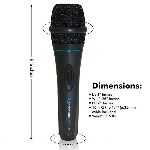 Technical Pro 8 Inch Portable 800 W Bluetooth Speaker w/Woofer & Tweeter | Portable Microphone w/Digital Processing, Wired Mic Included, XLR to 1/4", Black Karaoke DJ Wired Microphone - style: Speaker With Mic (Black)