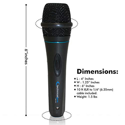 Technical Pro 8 Inch Portable 800 W Bluetooth Speaker w/Woofer & Tweeter | Portable Microphone w/Digital Processing, Wired Mic Included, XLR to 1/4", Black Karaoke DJ Wired Microphone - style: Speaker With Mic (Black)