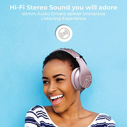 PowerLocus Bluetooth Over-Ear Headphones, Wireless Stereo Foldable Headphones Wireless and Wired Headsets with Built-in Mic, Micro SD/TF, FM for iPhone/Samsung/iPad/PC (Rose Gold) - color: Rose Gold