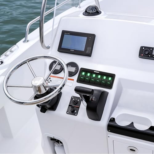 Nilight 6 Gang Rocker Switch Panel SPST On Off Toggle with DIY Label Sticker | 5PIN Electrical 12V/20A 24V/10A Aluminum Plate with Pre-Wired Jumper Wires for LED Light Bar RV Boats 4X4 Cars Green - color: Green, size: 6 Gang