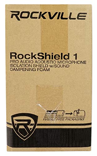 Rockville RockShield 1 Studio Microphone Isolation Shield, Sound Dampening | 3-Panel, 1.5" Acoustic Foam, Compact, Foldable, Stand Mountable, Includes Tripod Desktop Stand, 5/8" and 3/8" Adapters