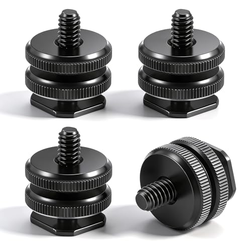 4PCS Camera Hot Shoe Mount to 1/4"-20 Thread Tripod Screw Adapter | Flash Cold Shoe Mount Bracket for DSLR Camera Cage Rig LED Monitor Microphone Etc