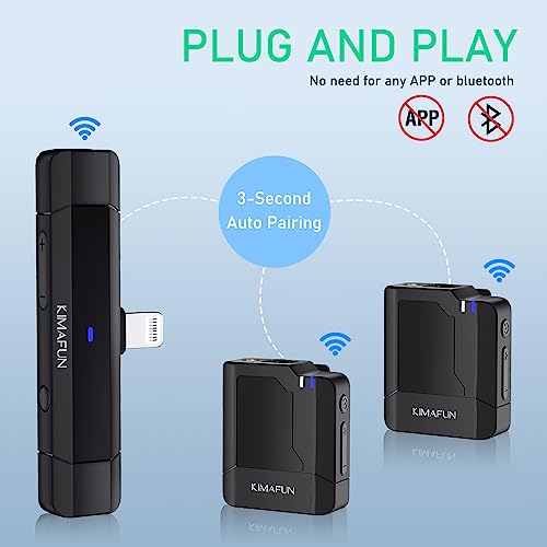 KIMAFUN 2 Pack Lavalier Microphone Wireless for iPhone iPad, Dual Lapel Clip on Mic with Lightning Receiver, KM-G50-6 - size: Lightning-2Tx1Rx