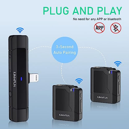 KIMAFUN 2 Pack Lavalier Microphone Wireless for iPhone iPad, Dual Lapel Clip on Mic with Lightning Receiver, KM-G50-6 - size: Lightning-2Tx1Rx