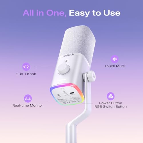 MAONO PD100W Wireless Dynamic Gaming Microphone for PC with USB-C Receiver - color: White