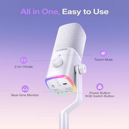 MAONO PD100W Wireless Dynamic Gaming Microphone for PC with USB-C Receiver - color: White