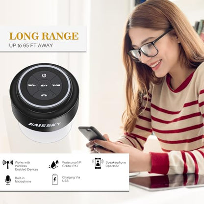HAISSKY Bluetooth Shower Speakers, Portable Wireless Speaker with Suction Cup, IP67 Waterproof Speaker Pairs Easily to Phones, Tablets, Computer, Gift for Men & Women